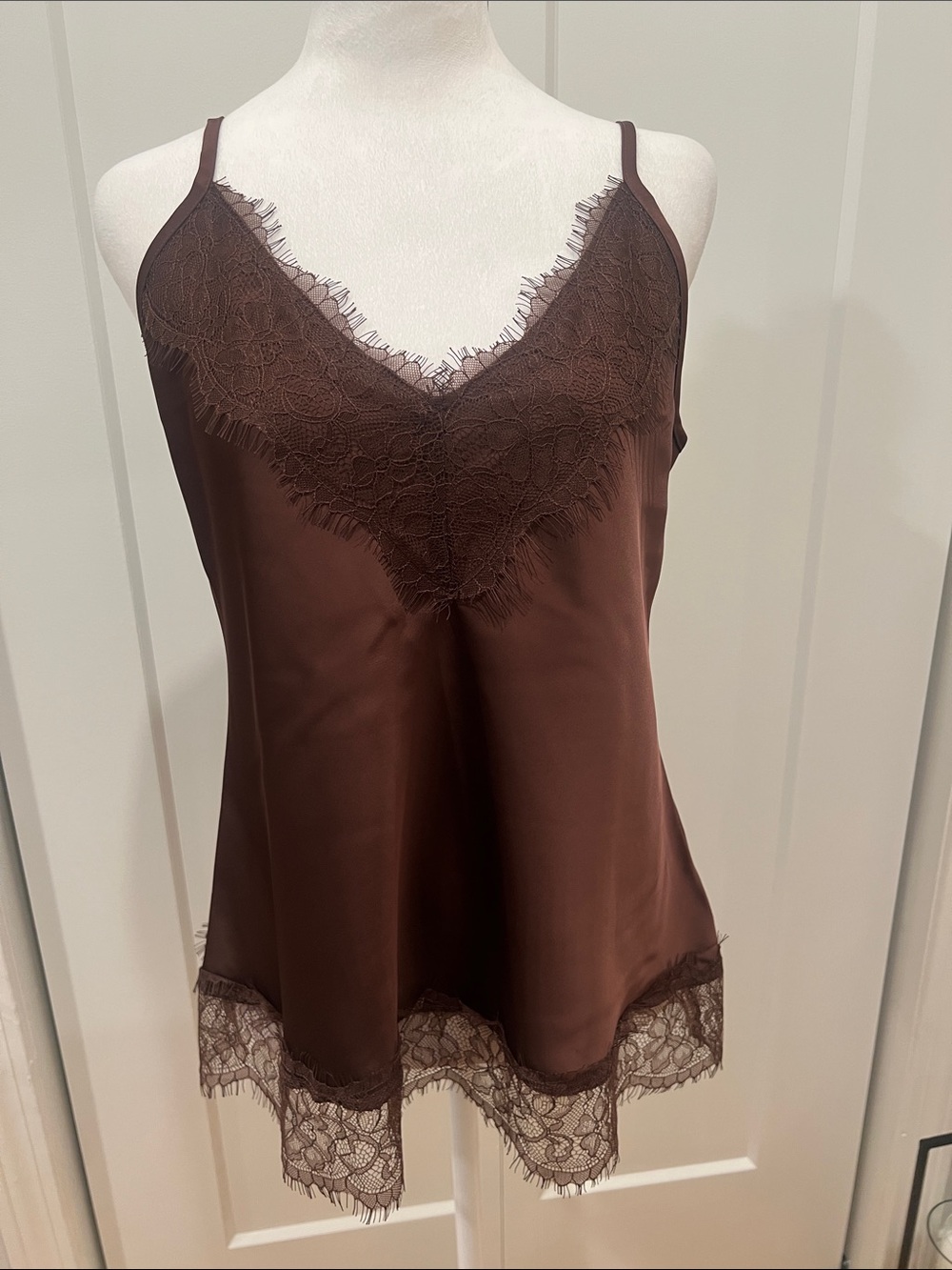 Song of Style Brown Satin Lace-Trim Cami | XL